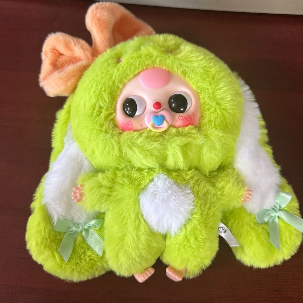 Baby three happy day - green/orange bow paci